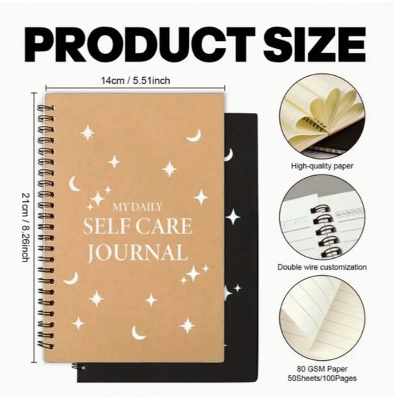 Journal My Daily Self Care Journal Moon and Stars 50 Sheets Choose Color NWT - Picture 4 of 4